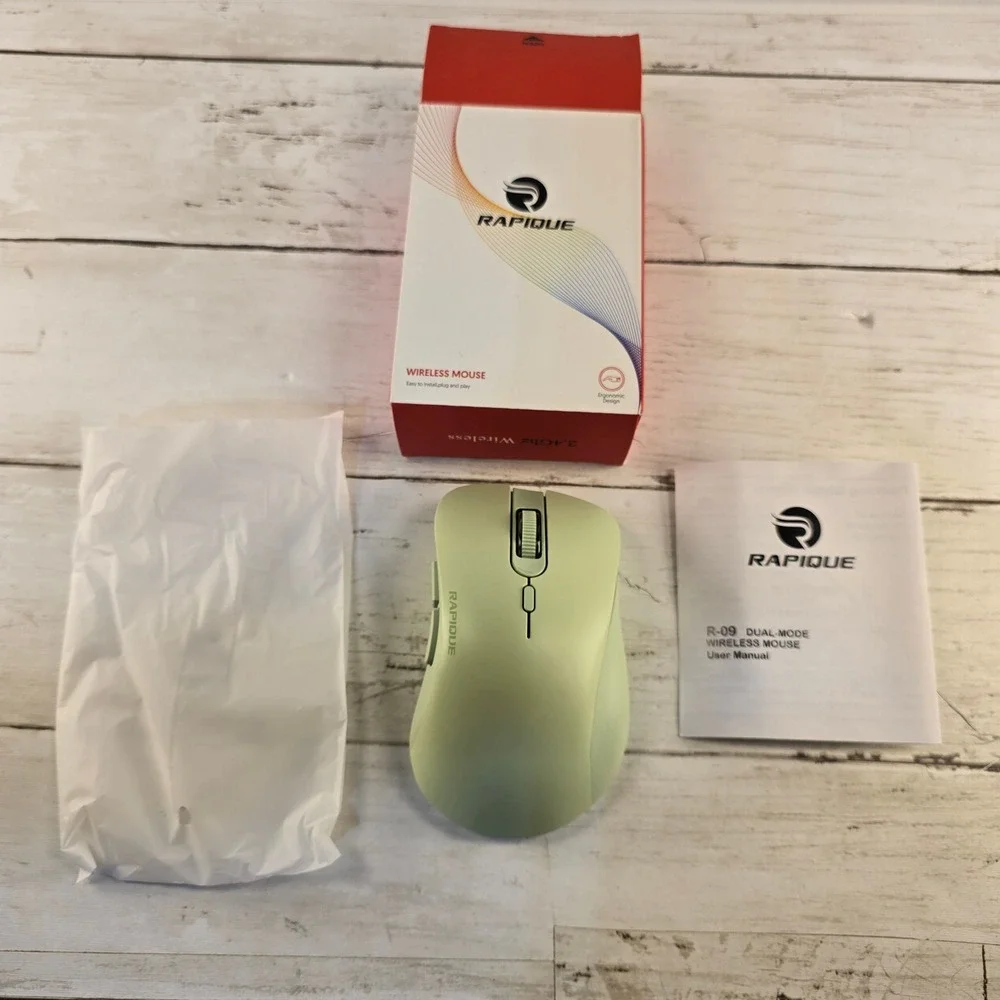 NEW Rapique R09 Dual-Mode Wireless Mouse Bluetooth 2.4GHz Silent Green Ergonomic